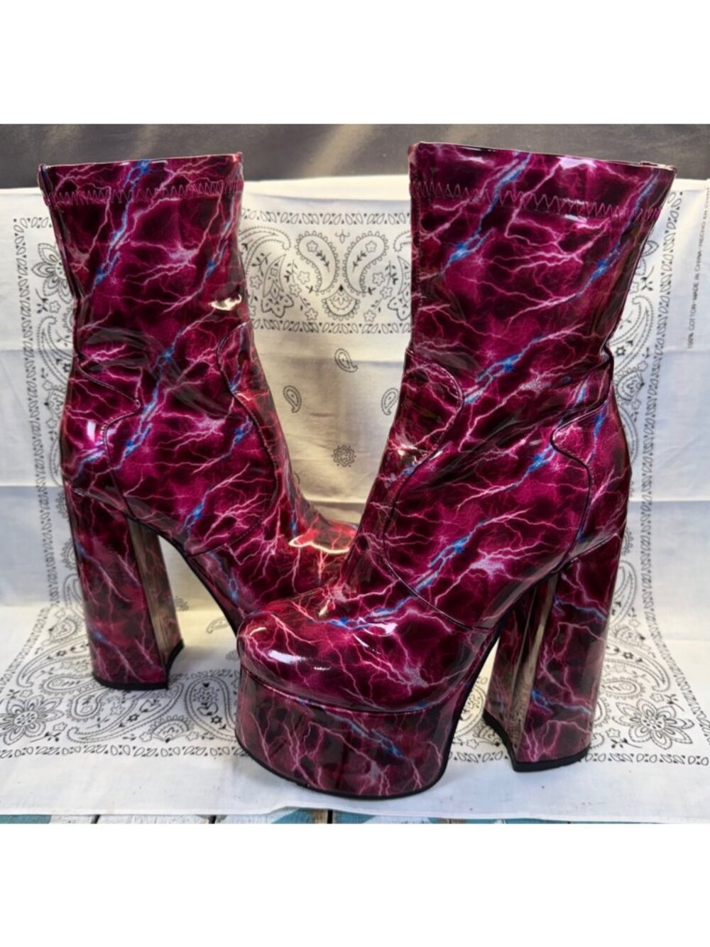 Shane Justin Electric Rock Star Hot Pink Platform Boots Women's 5.5 US/36 Eu EUC
